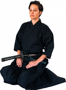 Position seiza avec les yeux en enzan no metsuke